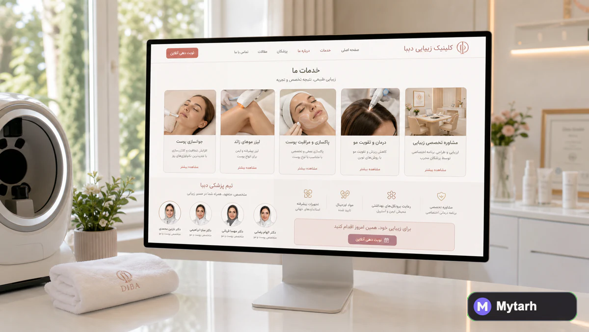 صفحات داخلی محصول کلینیک زیبایی دیبا — طراحی سایت پزشکی و زیبایی