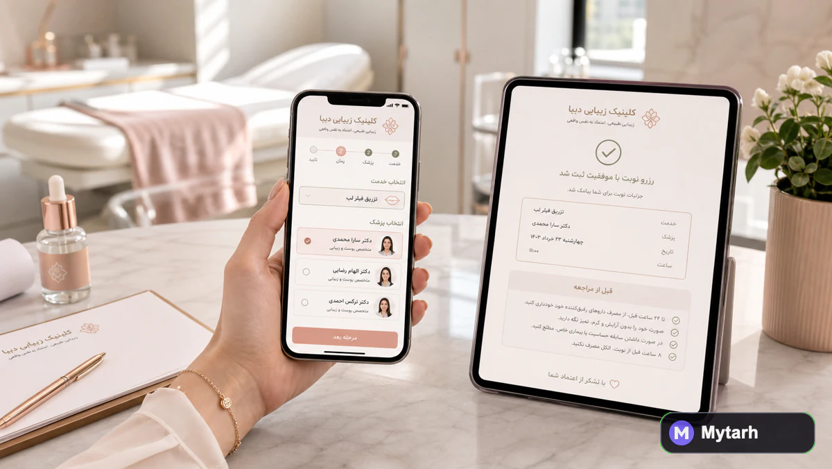 جزئیات رابط کاربری کلینیک زیبایی دیبا — طراحی سایت پزشکی و زیبایی