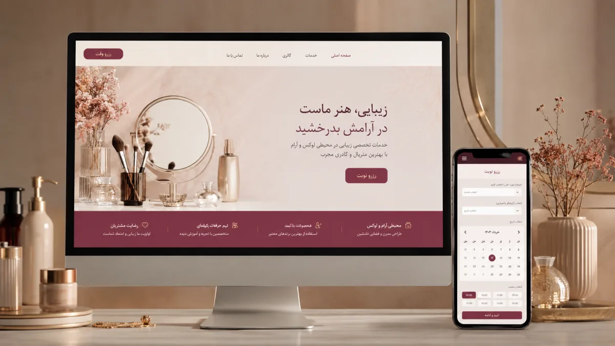 طراحی سایت زیبایی و آرایشگاه — سالن زیبایی روژین | نمونهکار مای طرح